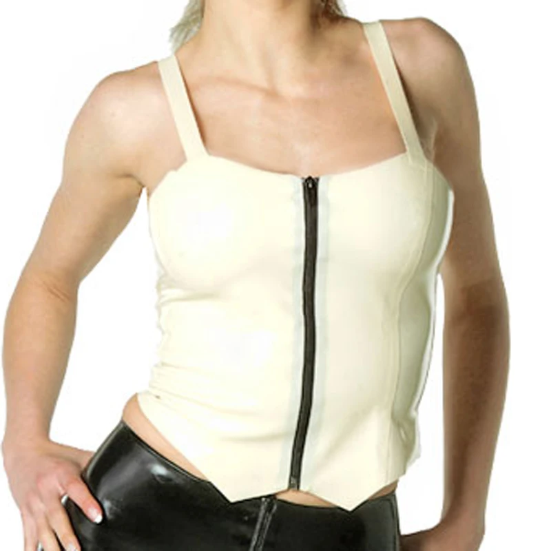 

White Sexy Latex Shirt With Zipper At Front Bottom Not Flat Rubber Top Clothes YF-0220