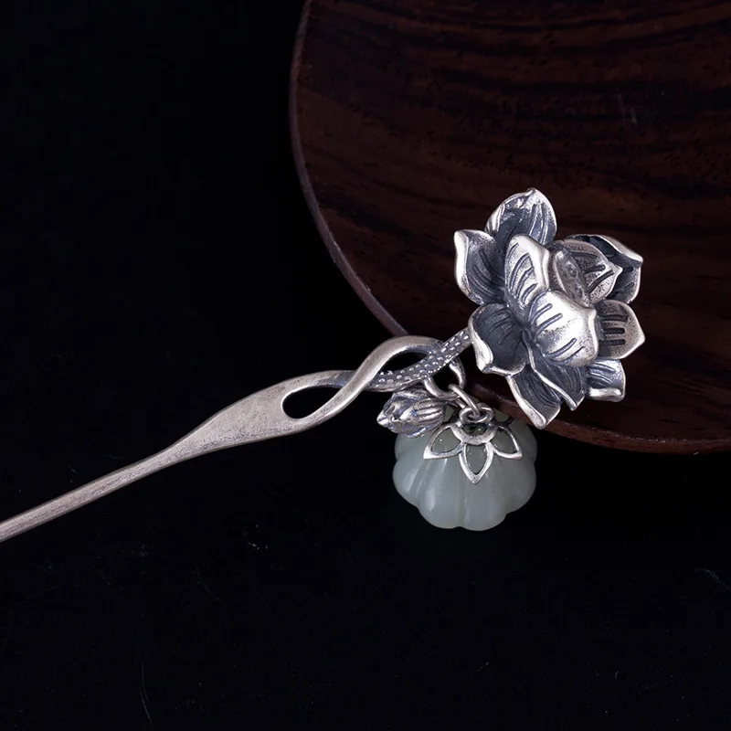 

925 Sterling Silver Hair Stick for Women Lotus Flower Hairpin Ethnic Style Hair Accessories Femme Headwear Fashion Jewelry