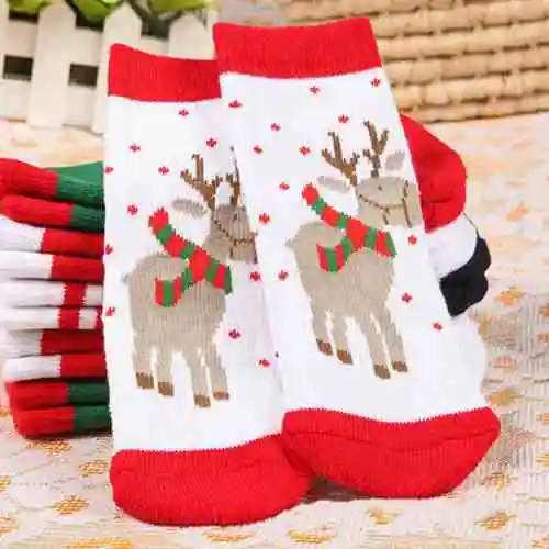 1 Pair Autumn Winter Christmas Gift Baby Kids Cotton Warm Thick Socks Floor socks Toddler Boys Girls Cute Cartoon Elk Socks - Цвет: F