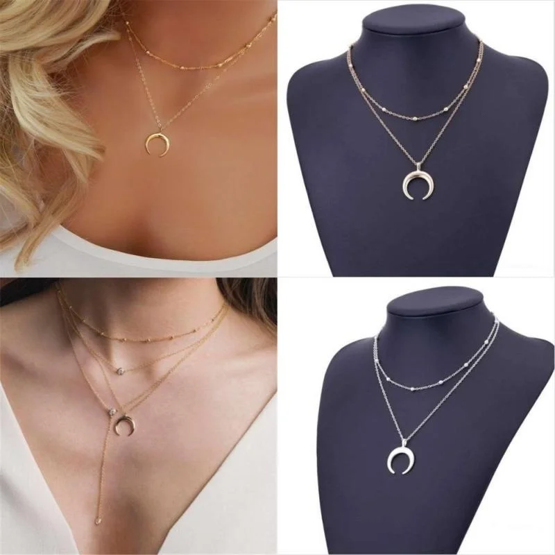 Богемские ожерелья двухслойная Женская цепочка на ключицы луна кулон чокер