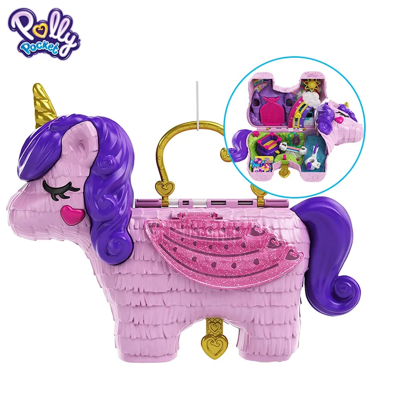 

100% Original Polly pocket Unicorn Party Playset Toys for Girls Birthday Christmas Genuine Brand Mini Innovative Children Gifts