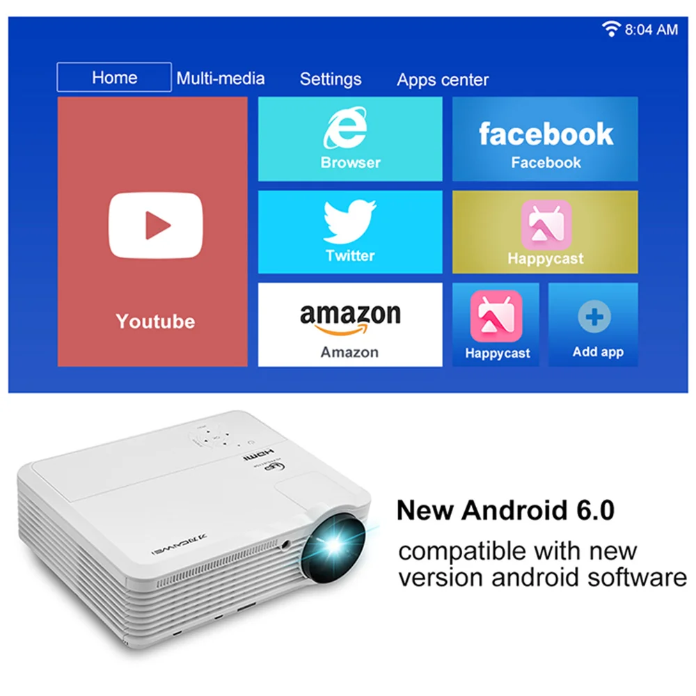 A7AB видео светодиодный проектор 1080p Full HD Android6.0 Wifi Buletooth 6000 люмен Домашний кинотеатр кино DVB-T проектор