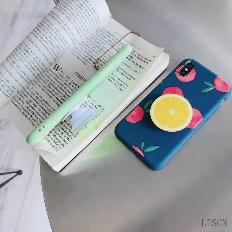 

Cute Cartoon Fresh Fruit Phone Case For iPhone 11 Pro Max Stand Holder Cover For iPhone XR XsMax X XS 6 6 S 7 8 Plus Soft Fundas