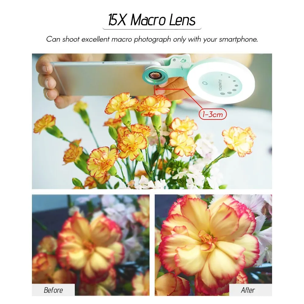 Portable Phone Camera Lens Rechargeable Selfie Ring Light with Undistorted Wide Angle Macro LED Adjustable Brightness | Лампы и