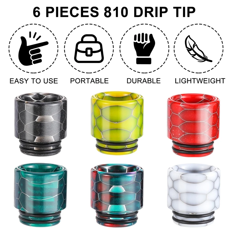 

6PCS/Set 810 Drip Tip Replacement Honeycomb Resin Drip Tip Replacement For TFV12 Prince Atomizer Vape Tank Electronic Cigarette