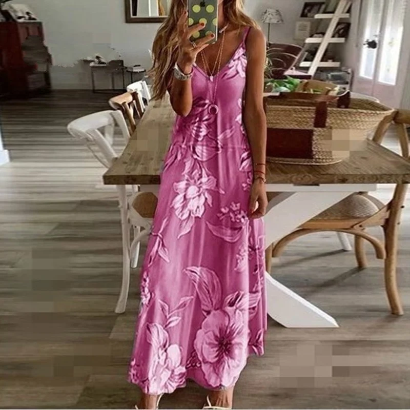 Женское платье на бретельках летнее модное с цветочным принтом женское в стиле