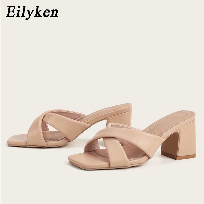

Eilyken/Высококачественные мягкие тапочки из искусственной кожи; Женские летние босоножки с квадратным носком; Новинка 2022 года; Модная повседн...