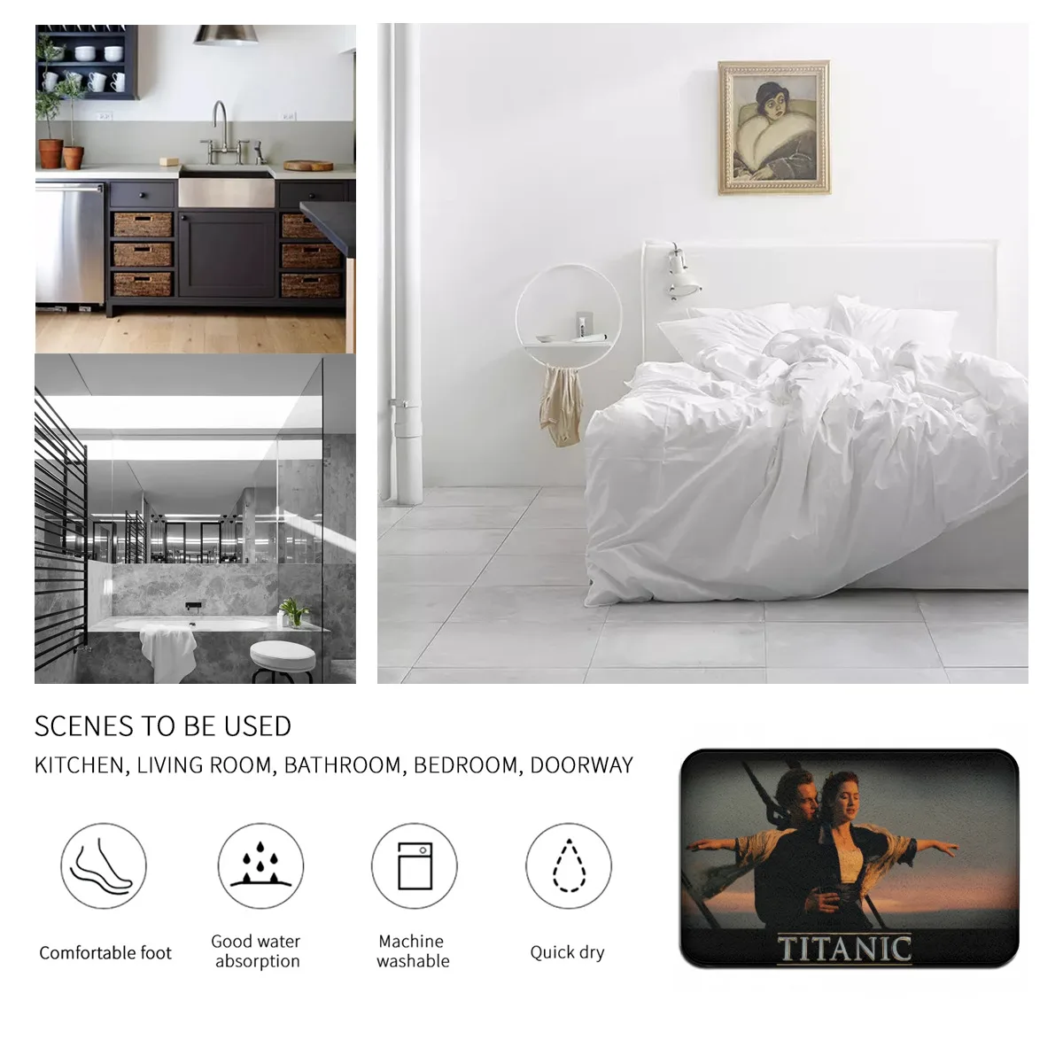 

Titanic Movie Graphic Printed Flannel Room Bathroom Mat Doormat Room Bedroom Home Decoration