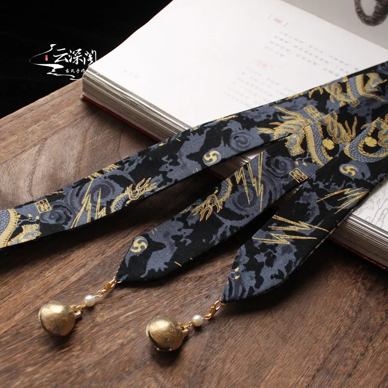 Dispel Evil Spirits Copper Bells Handsome Dragon Pattern Men Women Hanfu hair band Wipe the Ancient Style Tassel Hairband | Тематическая
