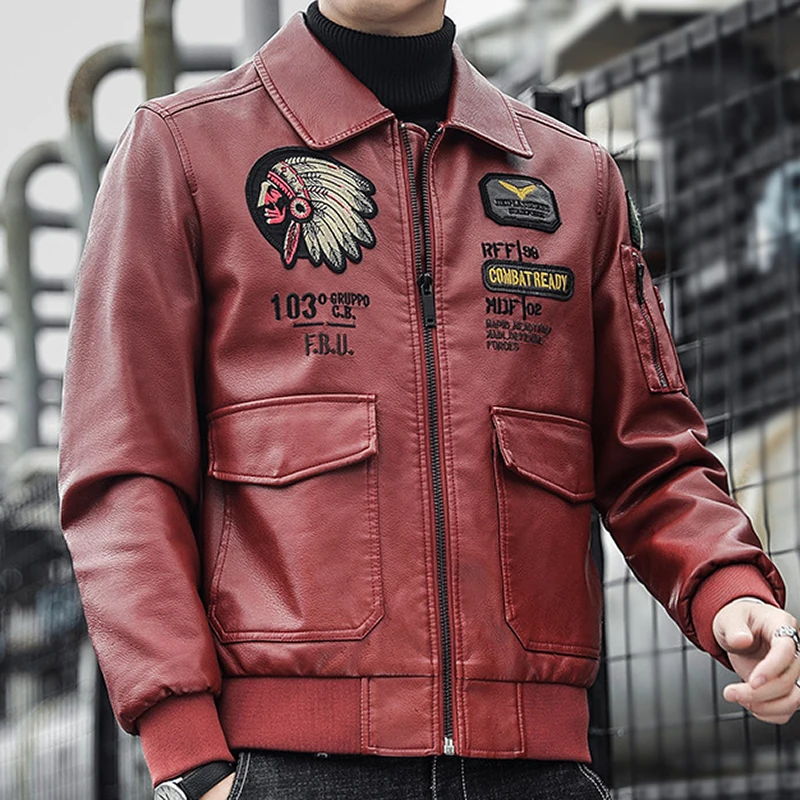 

Мужская кожаная куртка, с вышивкой, с карманами, в индийском стиле