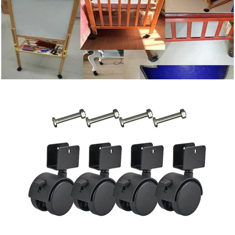 

4Pcs Baby Bed Casters Wheel Brake Splint Universal Furniture Castor Brake Black Wheel Casters for Furniture Sofa Casters 2 Inch