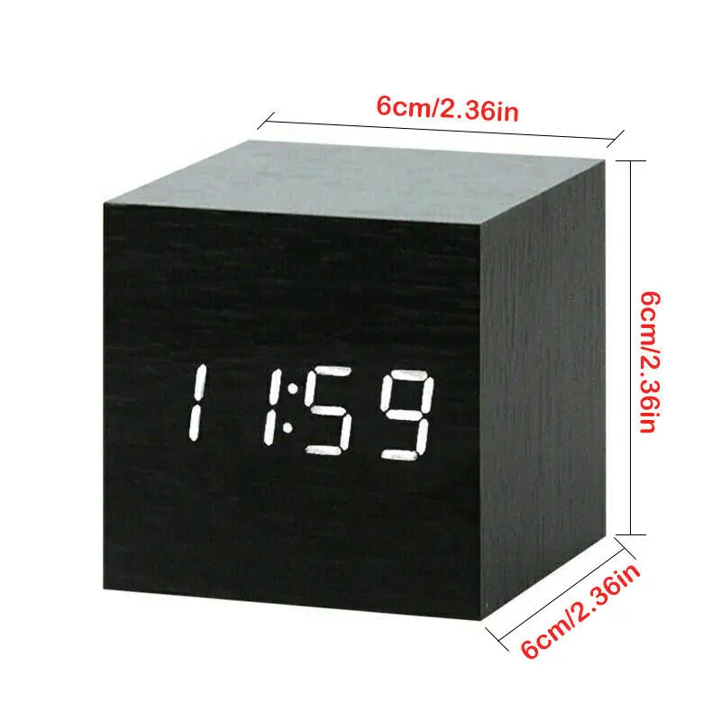 

Wooden LED Alarm Clock Table Voice Control Digital Wood USB/AAA Powered Electronic Desktop Clocks Temperature Date Dimmable
