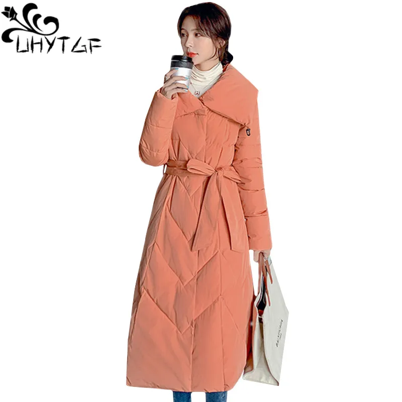 

UHYTGF Womens winter jacket mid-length casual warm cotton outerwear fashion down jacket cold-proof winter coat parker women 1786