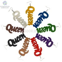somesoor colorful queen engraving african tribal wooden drop earrings craved letters afro loops dangle jewelry for women gifts