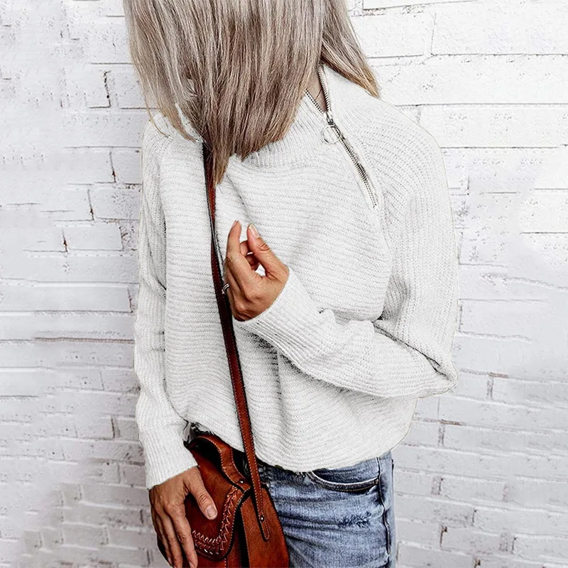 

Women Long Sleeve Turtleneck Jumpers Autumn Winter Knitted Sweater Casual Side Zipper Loose Pullover Mujer Jumper Female