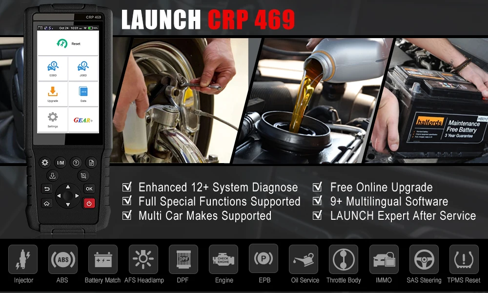 Launch X431 CRP469 OBD2 сканер ABS EPB TPMS DPF Сброс масла OBD 2 Автомобильный сканер многоязычный ODB2 автомобильный диагностический инструмент