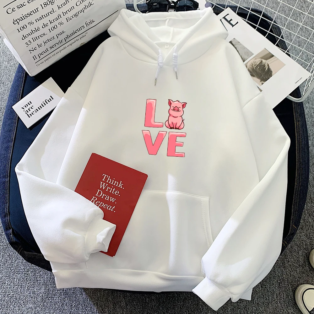 Letter Print Hoodies Cute Pig Graphic Oversized Harajuku Sweatshirt Long Sleeve Womens Hoodie Tops Casual Sweetshirt for Girls