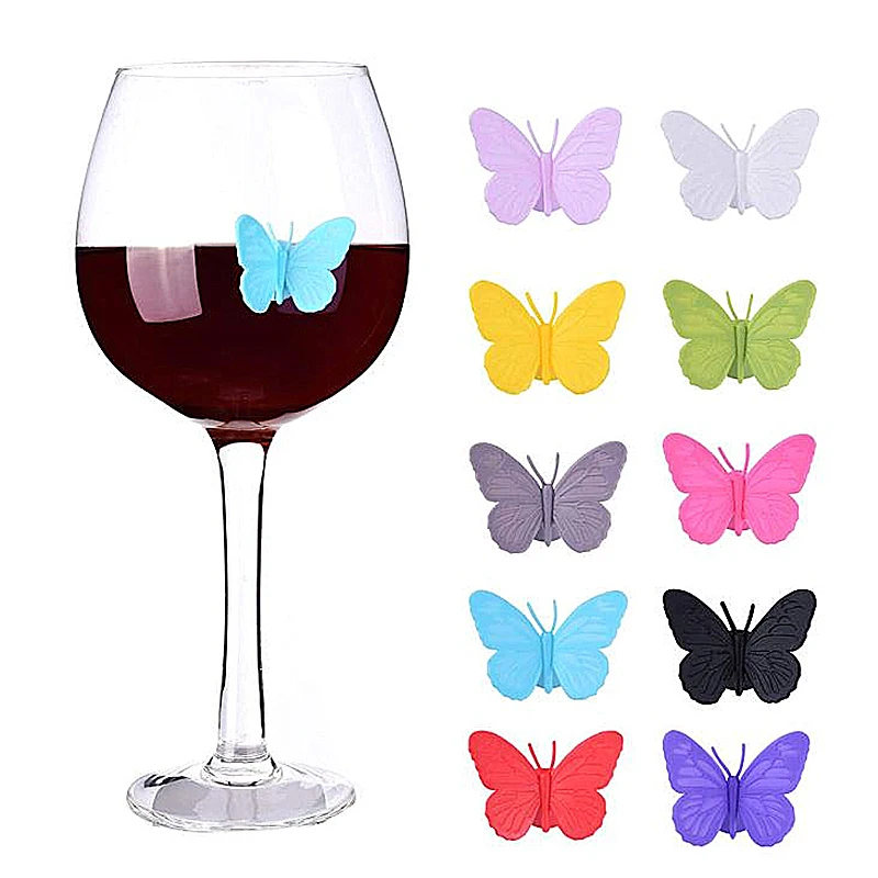 

Silicone Butterflies Wine Glass Marker Charms 6pcs Drinking Buddy Cup Identification Cup Identifier Cup Label Tag Sign Mark