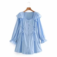 elegant ruffled lace up solid color dresses fashion womens 2021 new casual summer square collar puff sleeve short dress female