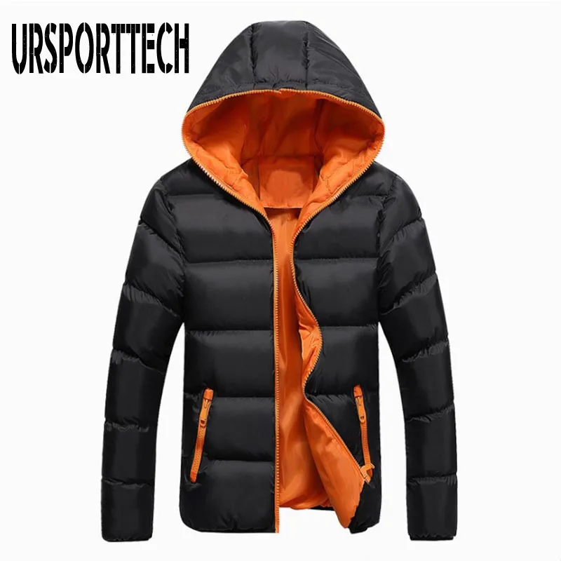 black orange Осенне-зимняя куртка мужская Толстая теплая модная теплая парка с капюшоном мужской повседневный пуховик мужское зимнее теплое пальто размера плюс 5XL - Цвет: black orange