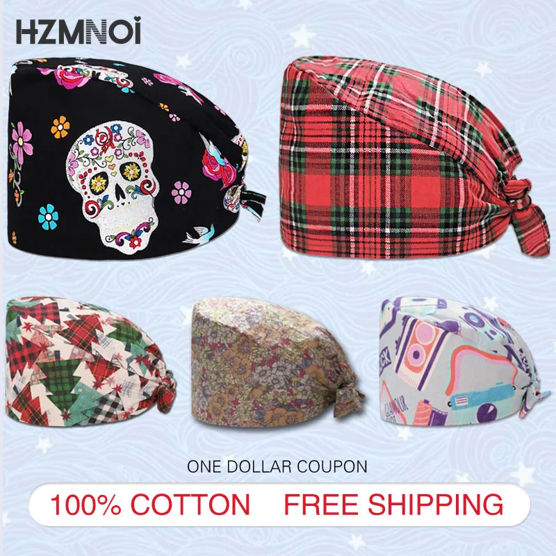 

Trendy Printed Medical Cap Pure Cotton High Quality Clinical Medical Surgical Cap Dentist Scrub Cap Beauty Salon Nursing Cap