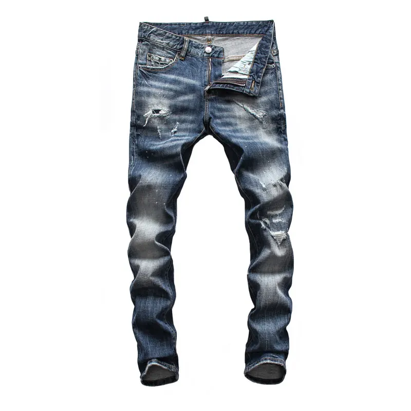 Newly Streetwear Fashion Men Jeans Retro Blue Plain Washed Slim Fit Ripped Jeans Men Brand Designer Vintage Casual Denim Pants