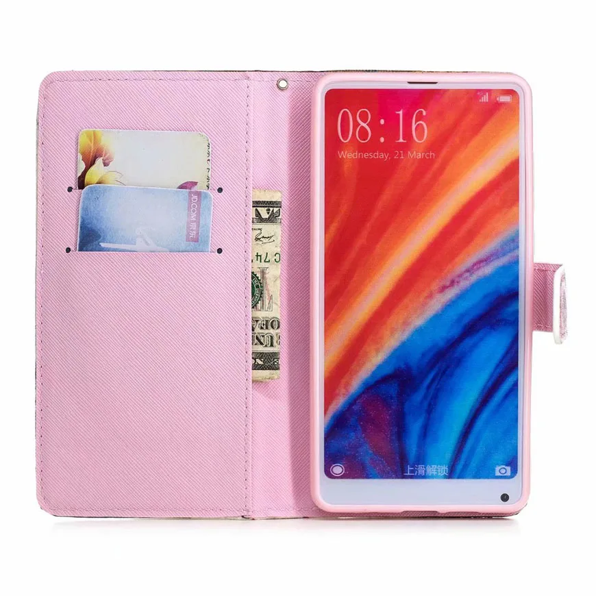 Чехол-книжка с художественной росписью цветов и бумажником кожаный чехол-книжка