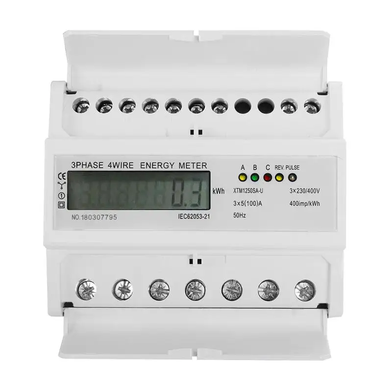 

3 Phase 4 Wire Energy Meter LCD Display Rail Volt Amp Power Meter XTM1250SA-U (30-100A/20-80A/15-60A/10-40A)