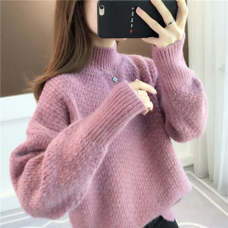 

Autumn And Winter Clothing 2022 New Women Half Turtleneck Sweater Women Loose Outer Wear Hedging Long-sleeved Knitted Top