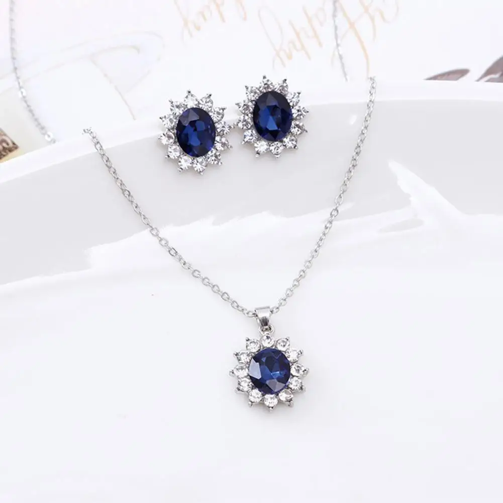 

Gorgeous Blue Crystal Bridal Necklace Earrings Jewelry Set for Elegant Women Anniversary Engagement Birthday Gifts