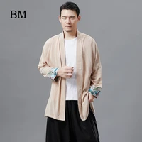 thin kimono cardigan 2020 summer autumn trenchcoat embroidery long sleeve chinese jacket cotton windbreaker male loose coat