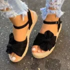 Женские босоножки 2021 г., босоножки женские летние сандалии повседневная обувь на танкетке с открытым носком повседневные сандалии с бантом femmes