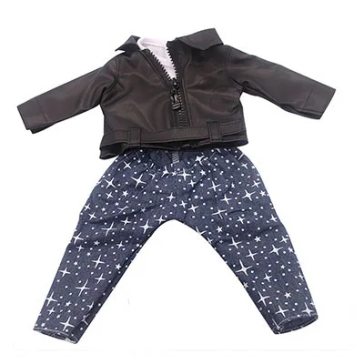 leather clothes set 2 шт Единорог кукла в виде котенка одежда костюм наряд для нашего поколения Born Baby Doll подходит 18 дюймов 43 см кукла для девочек подарок на день рождения - Цвет: leather clothes set