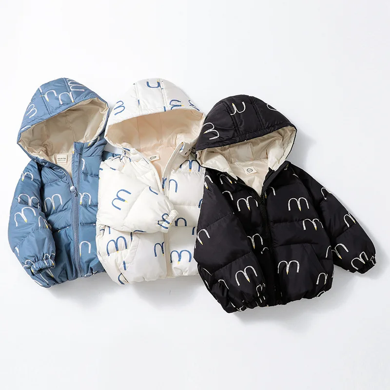 

Детское утепленное пальто с капюшоном, с надписью