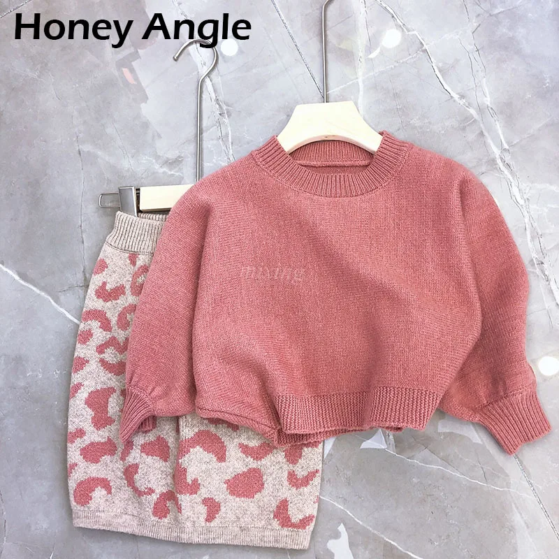 Honey Angle/весенне-осенний детский комплект одежды для девочек с леопардовым принтом и юбкой комплект из 2 предметов для девочек элегантная одежда для малышей