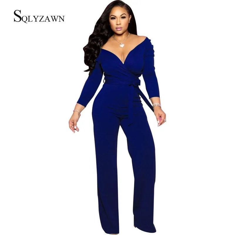 Женский винтажный комбинезон с поясом элегантный Облегающий V образным вырезом