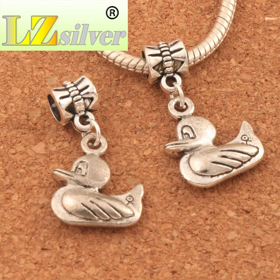 Cute Ducks Swimming Big Hole Beads 16x29mm 75PCS Zinc Alloy Dangle Fit European Bracelets Jewelry DIY B097