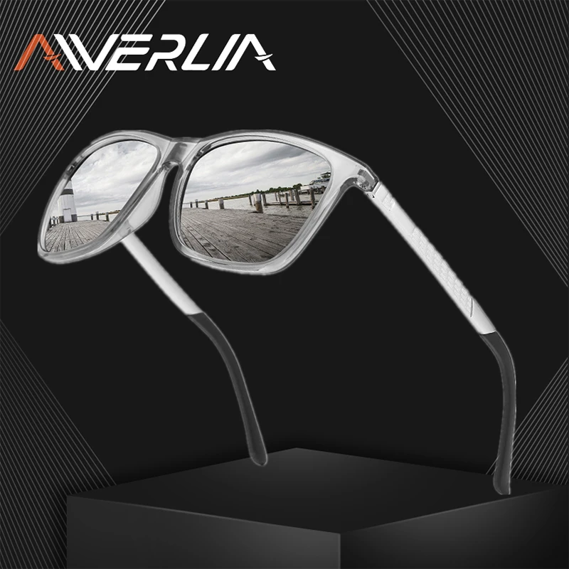 

AIVERLIA Man Sunglasses Polarized Men Brand Design Driving Sunglasses Square Men's Glasses UV400 Silver Mirror Lens Goggles
