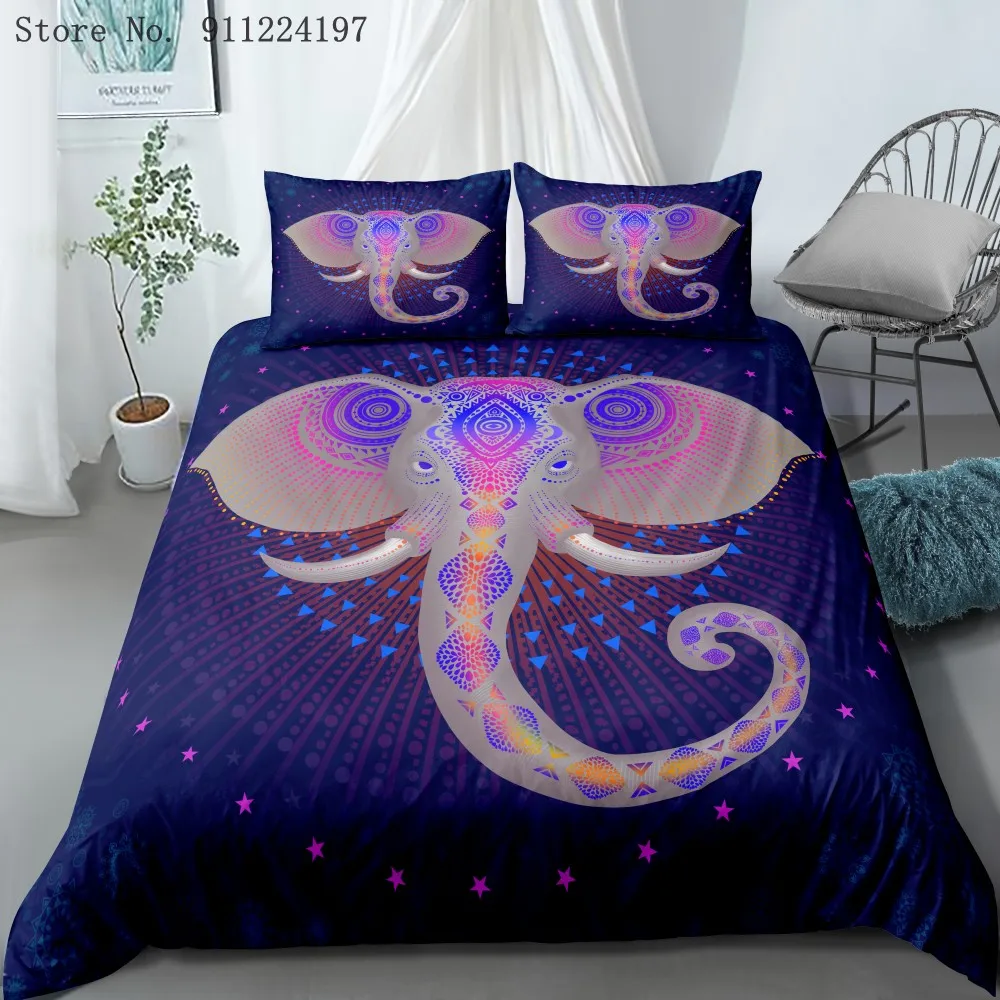 

3D Elephant Print Bedding Set Bohemia Duvet Cover Sets Bed Linen Sheet Single Double Queen King Size Quilt Cover 3pcs Bedclothes