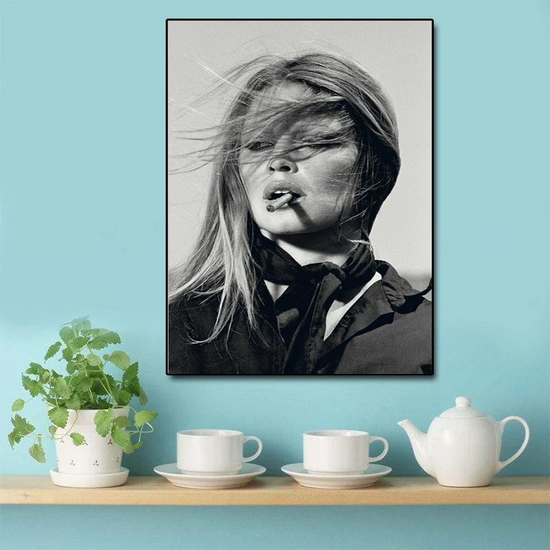 Черная белая женская Печать на холсте настенное искусство современный бар