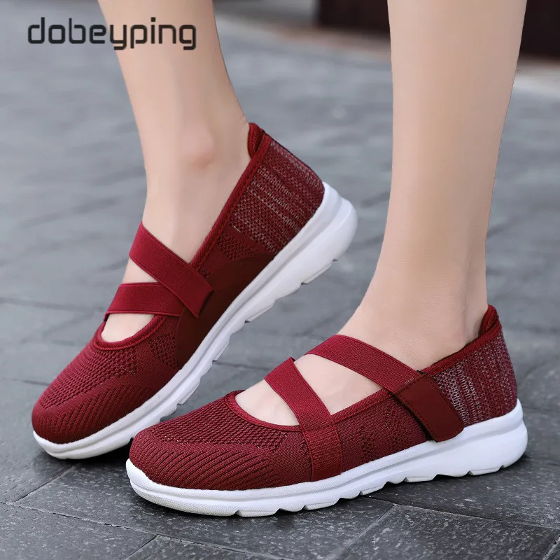 Spring Autumn Women's Shoes Slip On Female Flats Shoe Breathable Air Mesh Walking Mother Loafers Fabric Ladies Single Sneakers