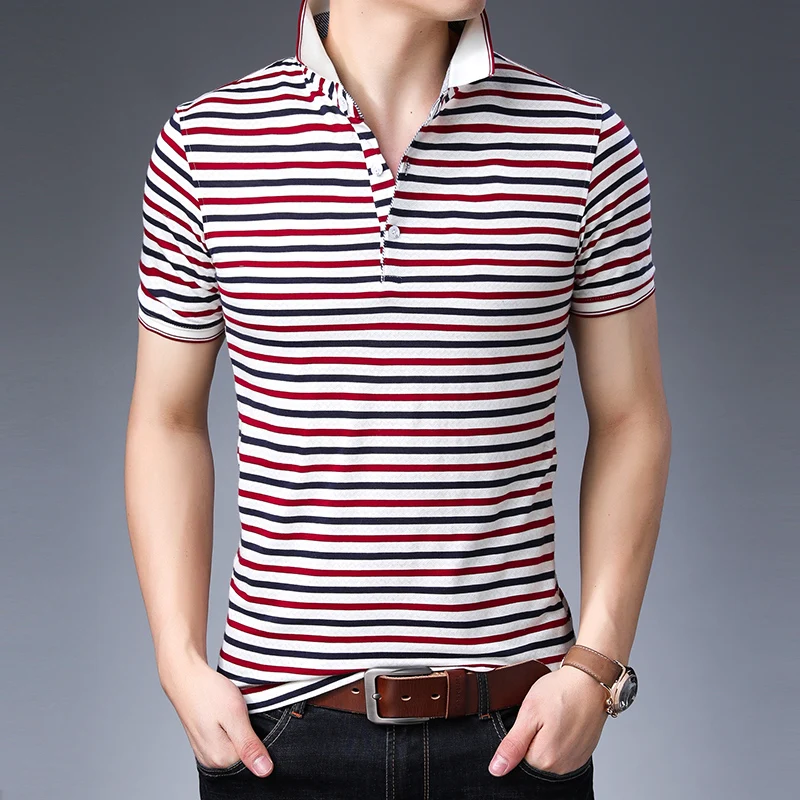 Горячая Распродажа Мужская модная полосатая рубашка поло контрастных цветов