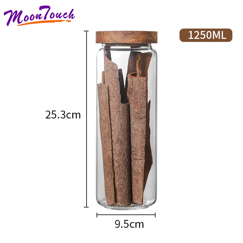 1250ml Закупориваемая банка стеклянная бутылка для еды с крышкой грубого помола банка для сахара банка коробочка для чая большая крышка акации - Цвет: 1250ml