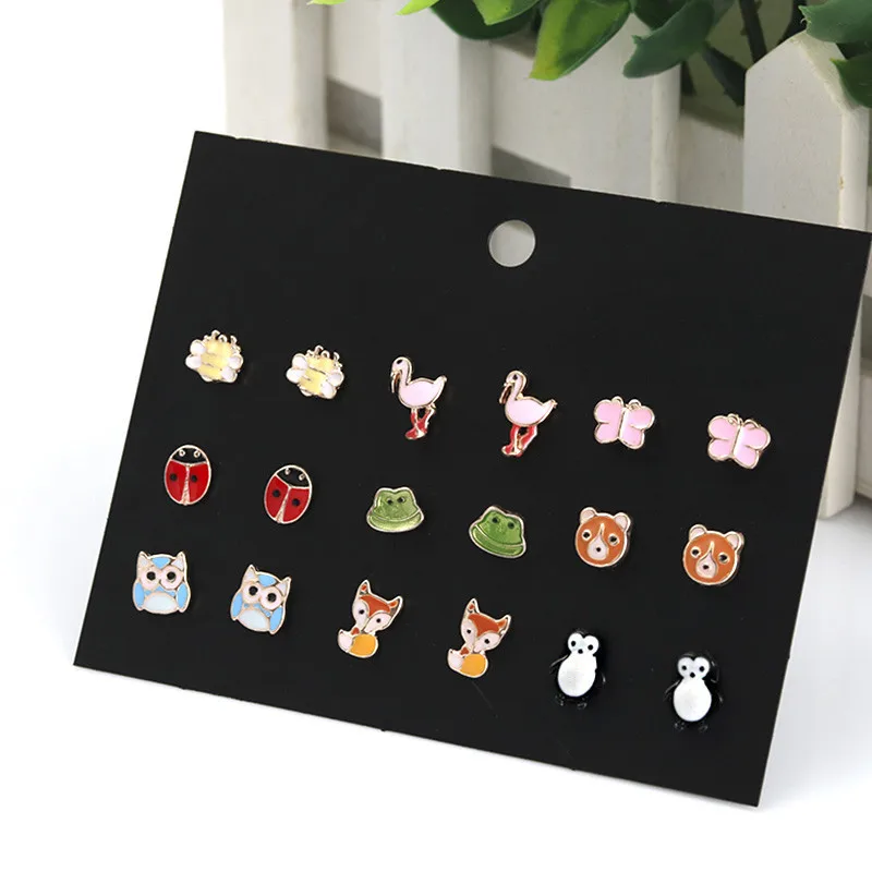 

Korean Version of Cute All-match Woman's Earrings Fruit Animal Star Moon Combination Multi-color Earring Set Fashion Girl Gift