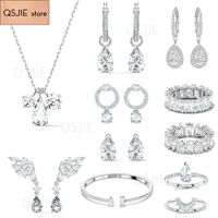 swa fashion jewelry high quality fine charm simple water drop crystal cube geometric womens dangle earrings romantic gift