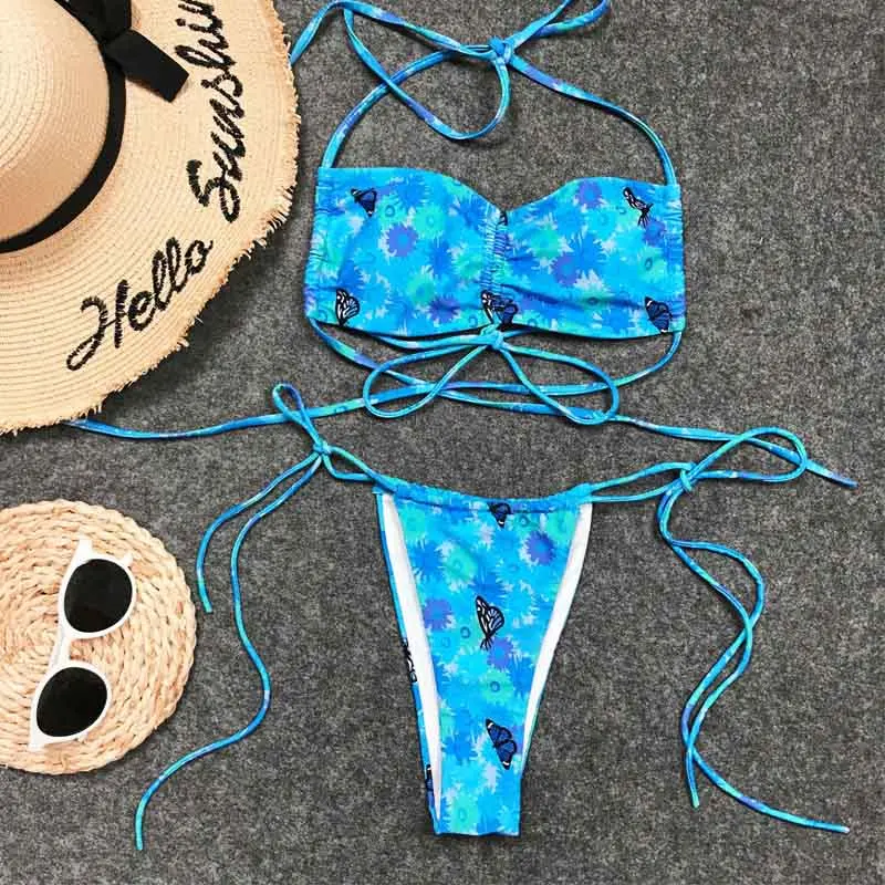 

Tie Dye Bikinis Sexy Swimwear Women High Cut Swimsuit 2021 Push Up Brazilian Bathing Suit Lace Up Beach Wear Pleated Bikini Sets