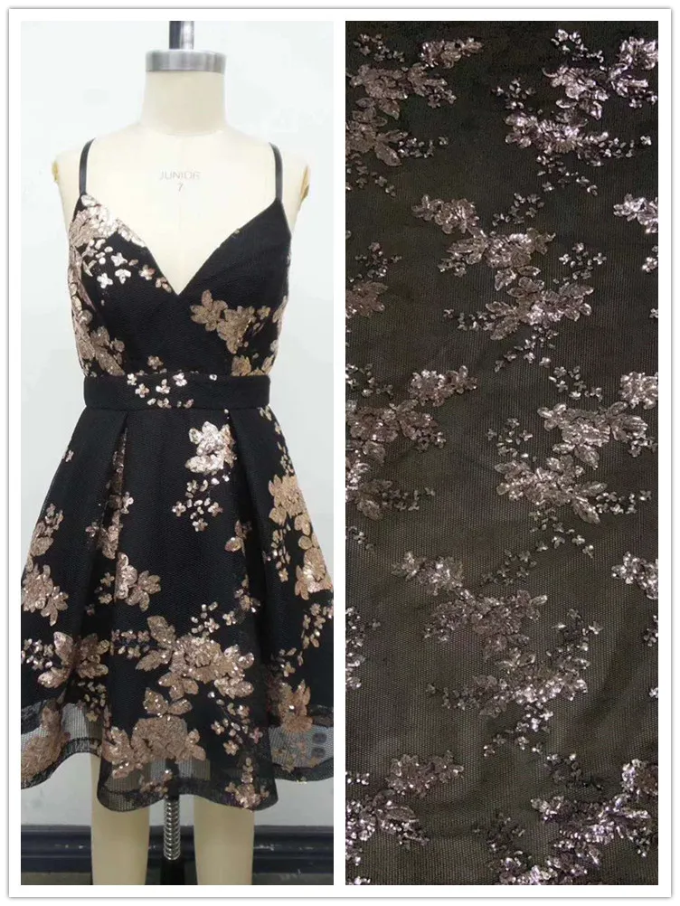 

Champagne gold sequins embroidered mesh gauze lace 2020sequins mesh French lace embroidered Dress /Popular skirt /Evening dress