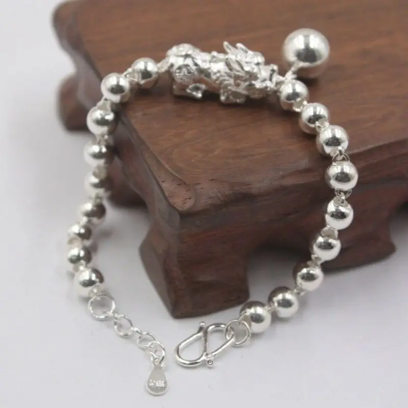 Браслет из серебра 10 мм с бусинами 17 см унисекс|Гибкие и жесткие браслеты| |