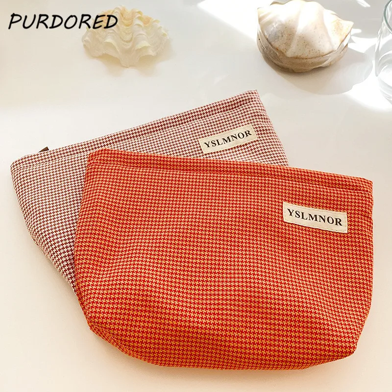 

PURDORED 1 Pc Large women plaid Makeup Bag zipper Cosmetic Bag Travel Makeup Beauty Case Storage Organizer female handbag