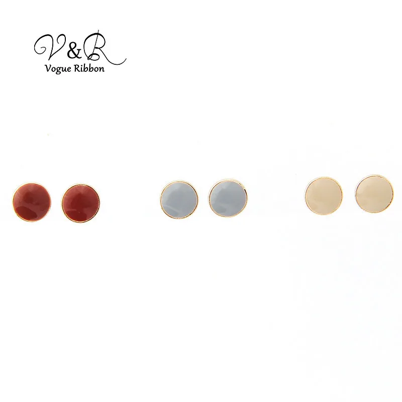 Разноцветные Милые эмалевые серьги-гвоздики в наборе из 3 пар маленькие